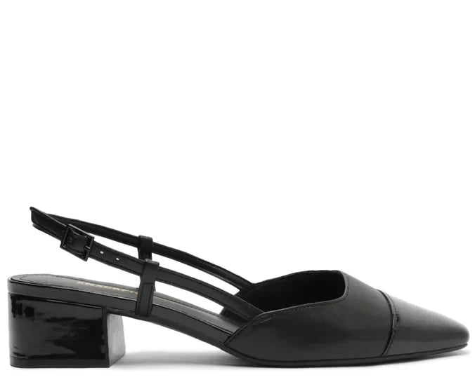 Sapatilha Slingback Salto Bloco Ponta Verniz Preta
