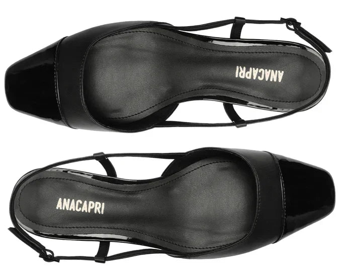 Sapatilha Slingback Salto Bloco Ponta Verniz Preta