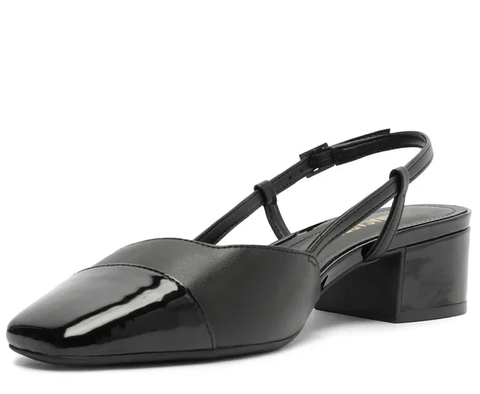Sapatilha Slingback Salto Bloco Ponta Verniz Preta