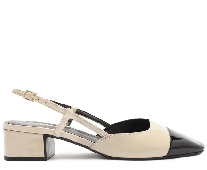 Sapatilha Slingback Salto Bloco Ponta Verniz Preta